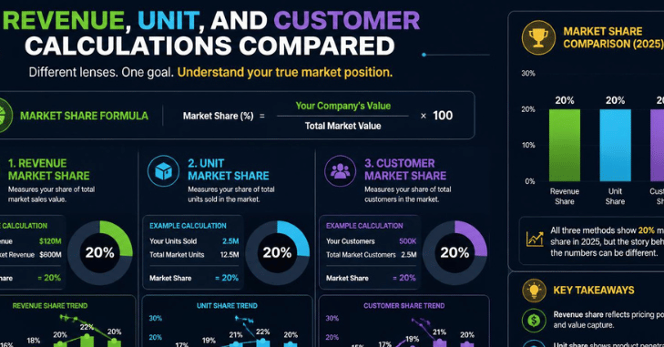 Revenue, unit, and Customer Calculations Compared 